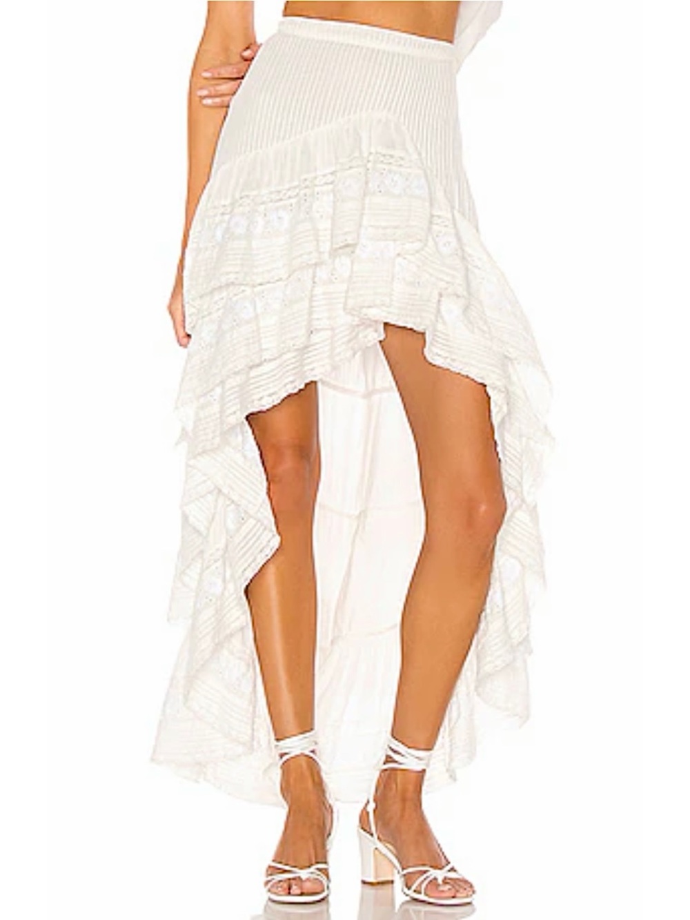 Loveshackfancy Lisette Cream High-Low Ruffle Maxi Skirt Size Small NWT